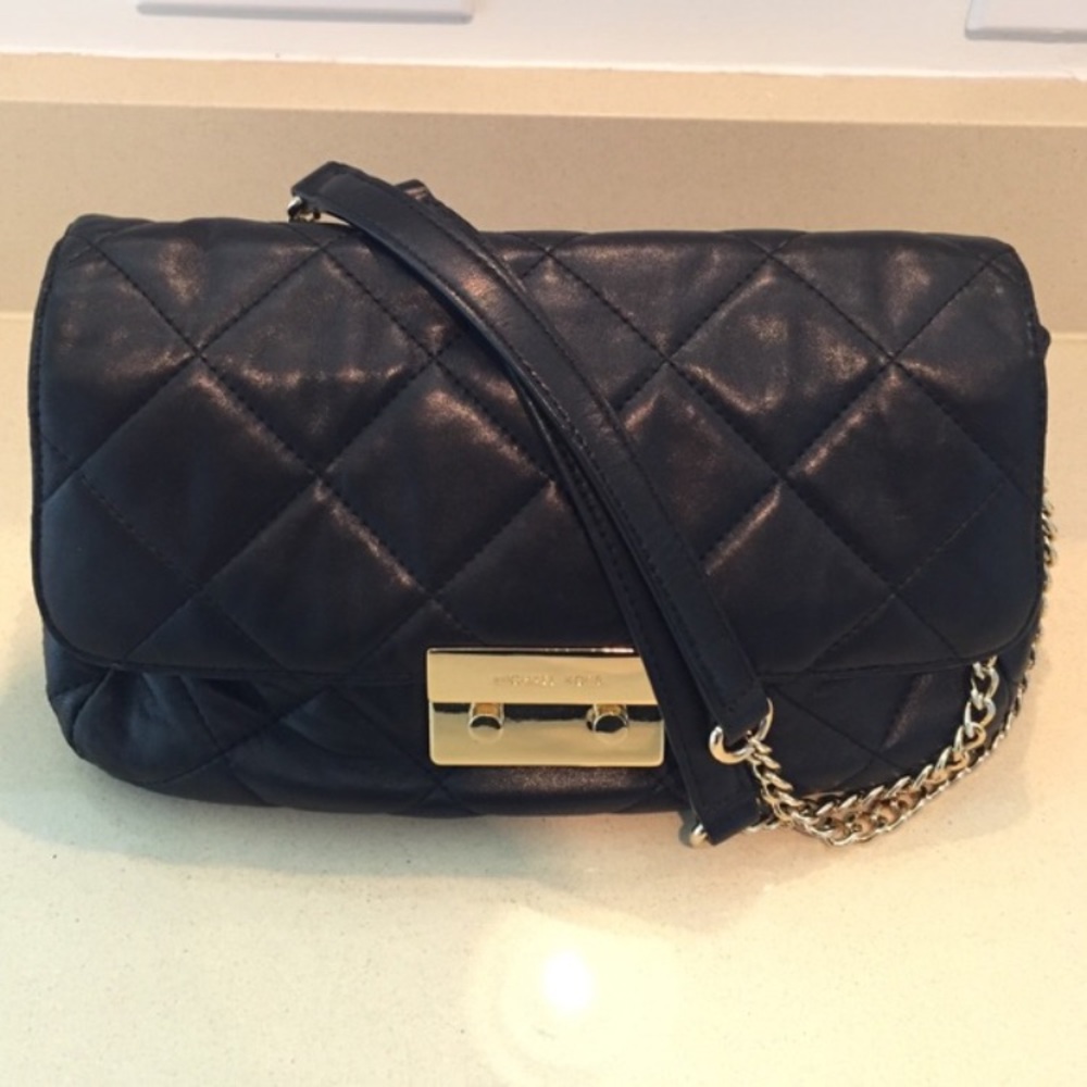 Black soft leather chain bag